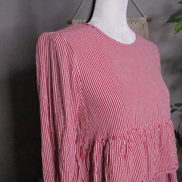 Zara | Pinstriped Ruffled Long Sleeve Top Medium - Picture 3 of 7